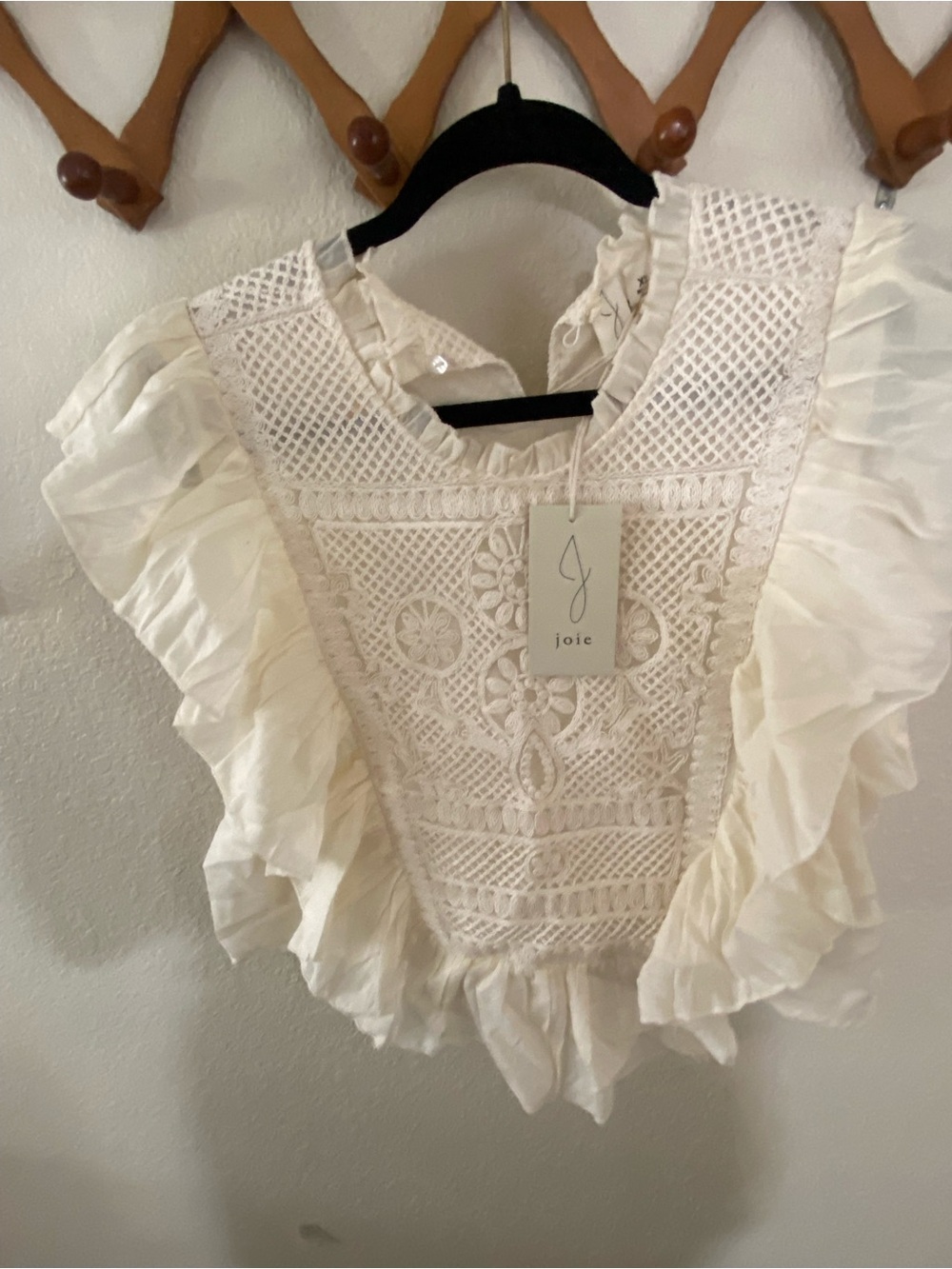 Joie Ivory Crochet Ruffle Sleeve Blouse